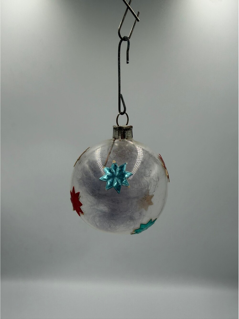 Vintage West Germany Glass Christmas Ornament Clear Angel Hair Foil Star MCM
